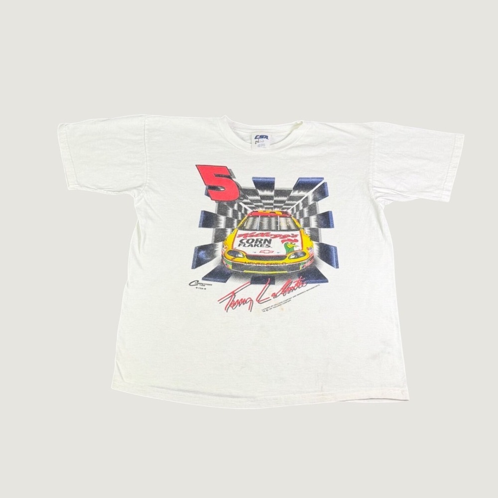 Vintage 1997 Terry Labonte NASCAR Kellogg's Racing T-Shirt Kids XL 16/18 White